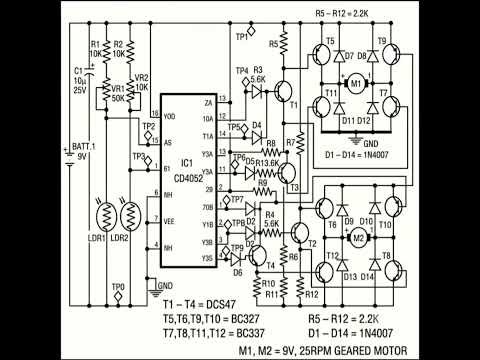 Dual-Axis Solar Tracker Circuit Diagram using CD4052 ICSolarTracker #Electronics #CircuitDiagram
